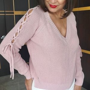 GUESS CABLE KNITTED COTTON ROSE BLUSH SWEATER, NWT, SIZE MEDIUM